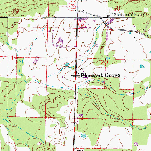 Topographic Map of Pleasant Grove, AR