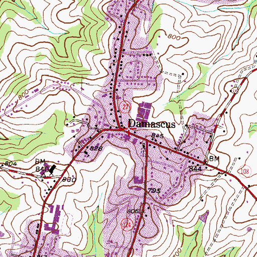 Topographic Map of Damascus, MD