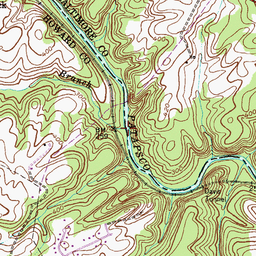 Topographic Map of Davis Branch, MD