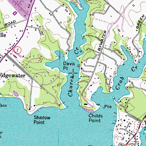 Topographic Map of Davis Point, MD