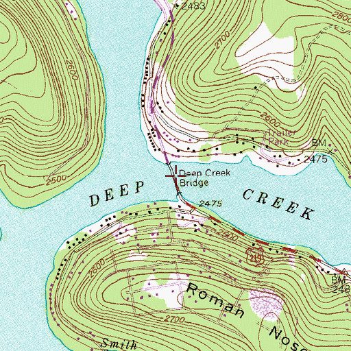 Topographic Map of Deep Creek Bridge, MD