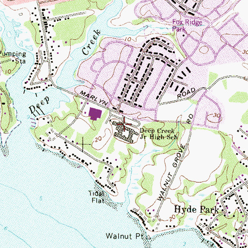 Topographic Map of Deep Creek Middle School, MD