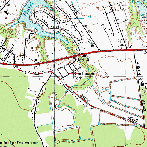 Topographic Map of Dorchester Memorial Park, MD