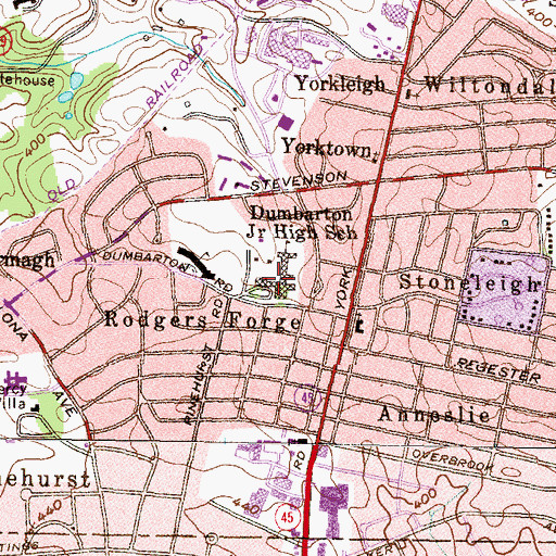 Topographic Map of Dumbarton Middle School, MD