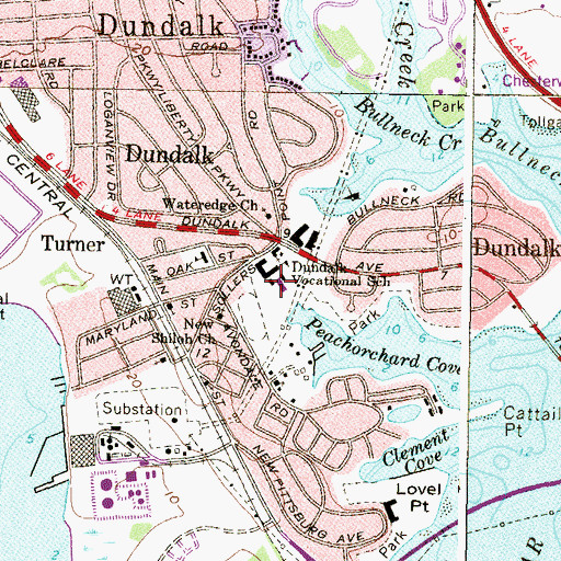 Topographic Map of Dundalk Vocational School, MD