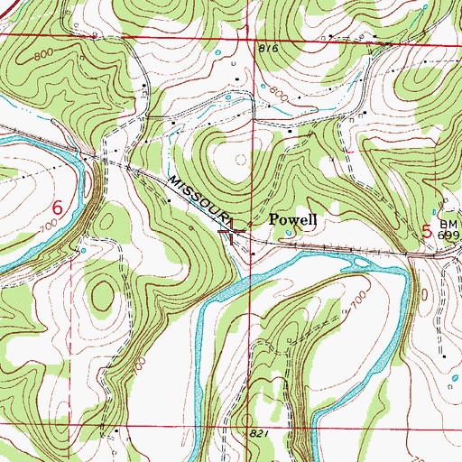 Topographic Map of Powell, AR