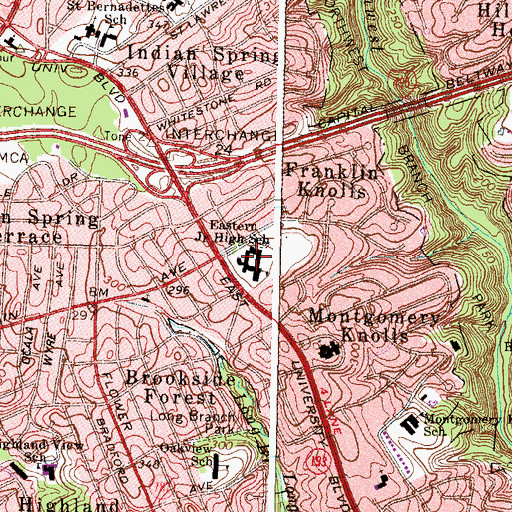 Topographic Map of Eastern Middle School, MD