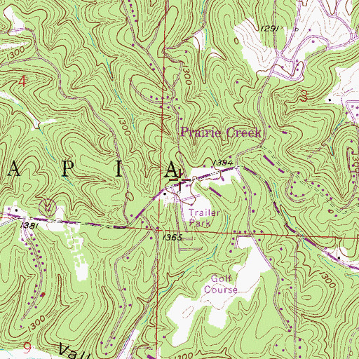 Topographic Map of Prairie Creek, AR