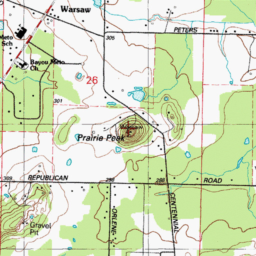 Topographic Map of Prairie Peak, AR