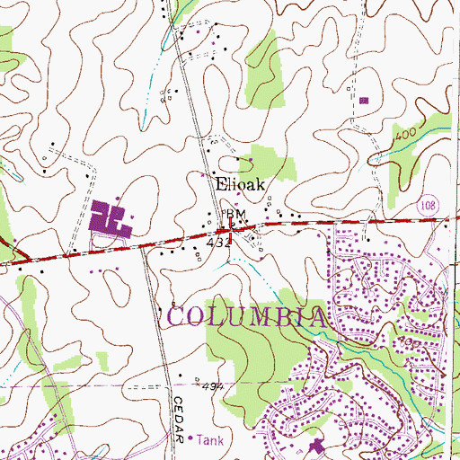 Topographic Map of Elioak, MD