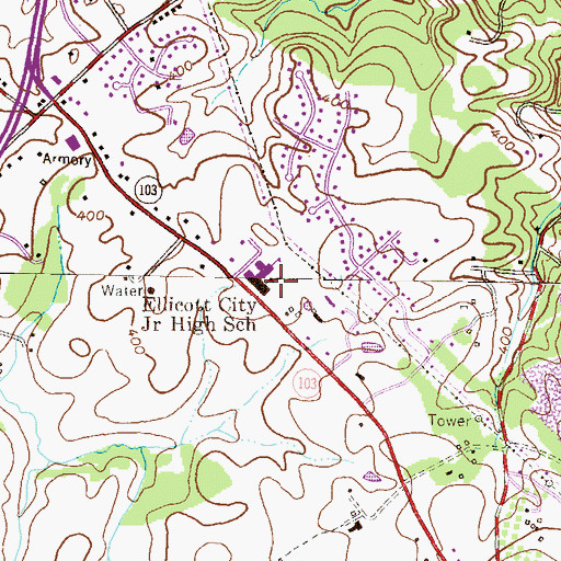 Topographic Map of Ellicott Mills Middle School, MD