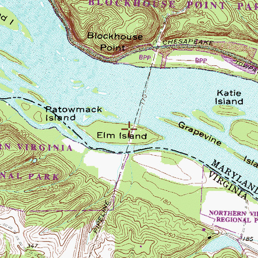 Topographic Map of Elm Island, MD