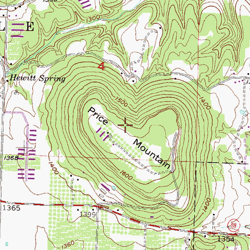 Topographic Map of Price Mountain, AR