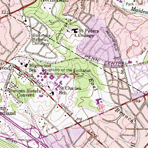 Topographic Map of Eucharist Cemetery, MD