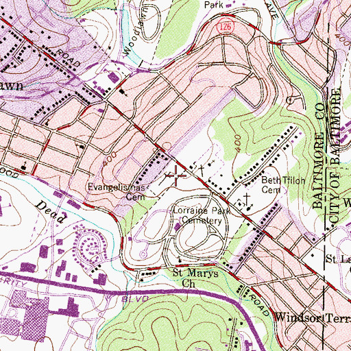 Topographic Map of Evangelimas Cemetery, MD