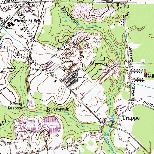 Topographic Map of Evergreen Cemetery, MD