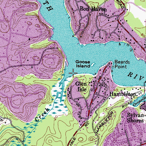 Topographic Map of Flat Creek, MD