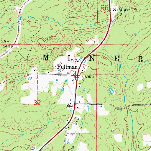 Topographic Map of Pullman, AR