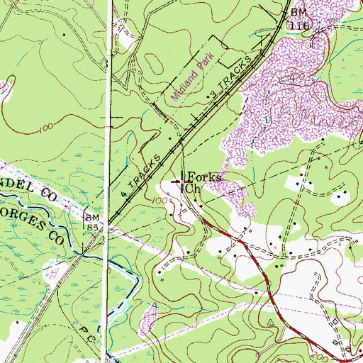 Topographic Map of Forks Church, MD