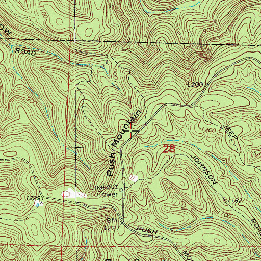 Topographic Map of Push Mountain, AR
