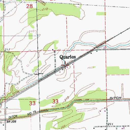 Topographic Map of Quarles, AR
