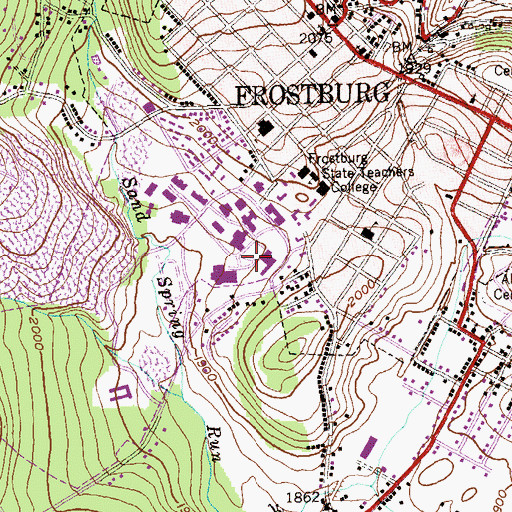 Topographic Map of Frostburg State University, MD