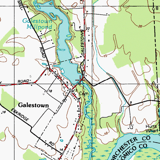 Topographic Map of Galestown Millpond, MD