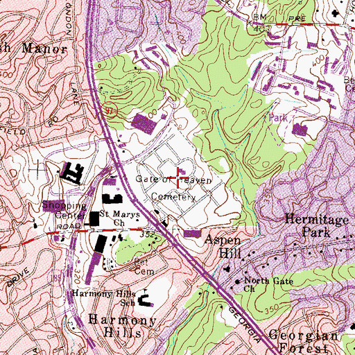 Topographic Map of Gate of Heaven Cemetery, MD