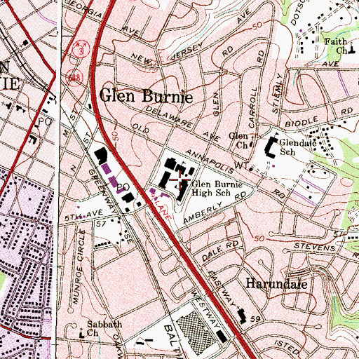 Topographic Map of Glen Burnie High School, MD