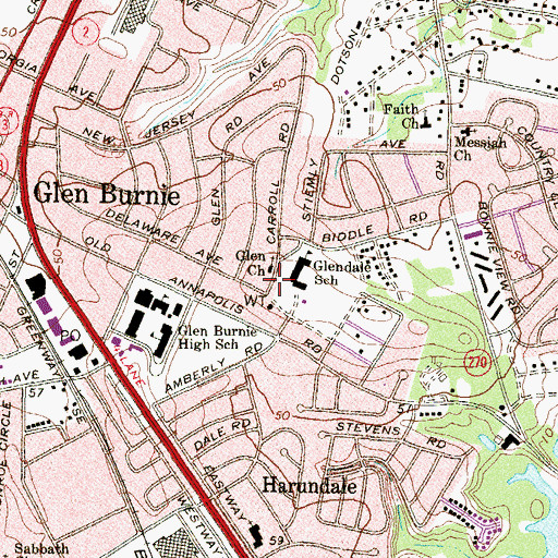 Topographic Map of Glen Church, MD
