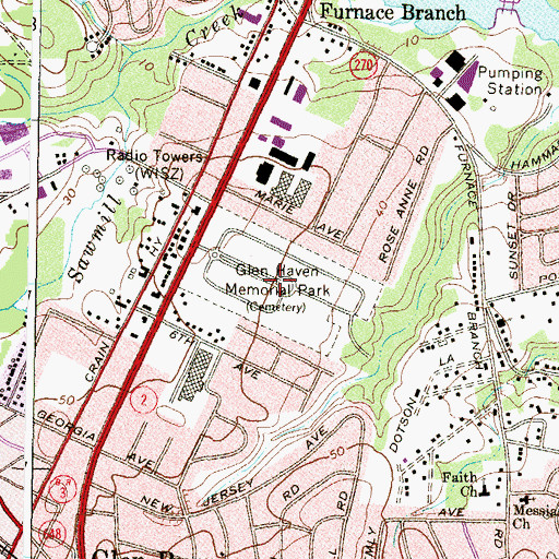 Topographic Map of Glen Haven Memorial Park, MD