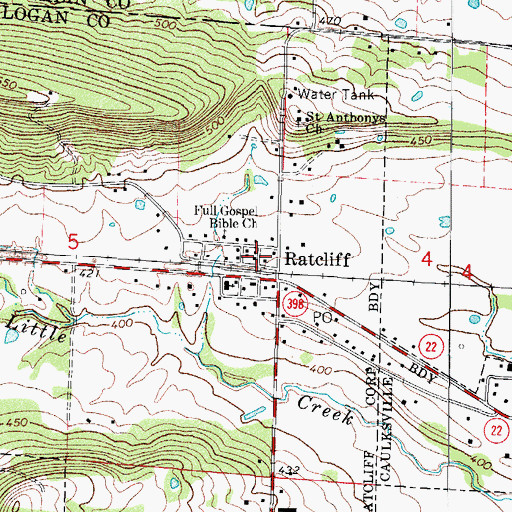 Topographic Map of Ratcliff, AR