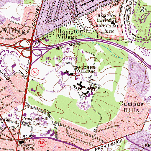Topographic Map of Goucher College, MD
