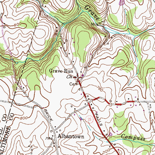 Topographic Map of Grave Run Church, MD