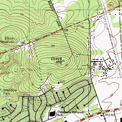 Topographic Map of Grays Hill, MD