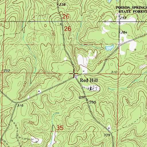 Topographic Map of Red Hill, AR