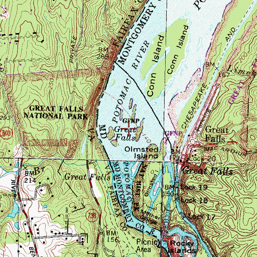 Topographic Map of Great Falls, MD