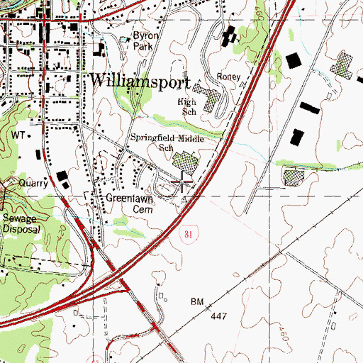 Topographic Map of Greenlawn Cemetery, MD