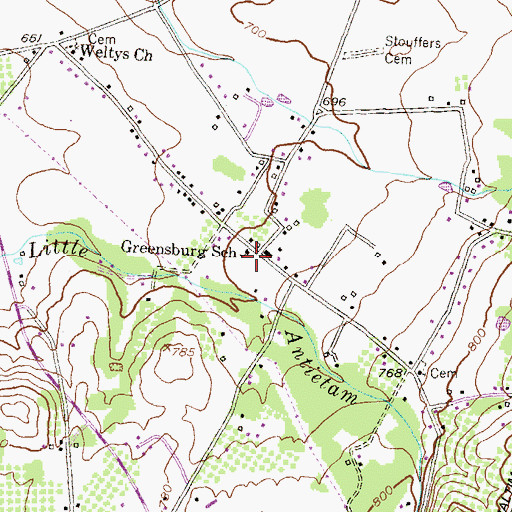 Topographic Map of Greensburg School, MD
