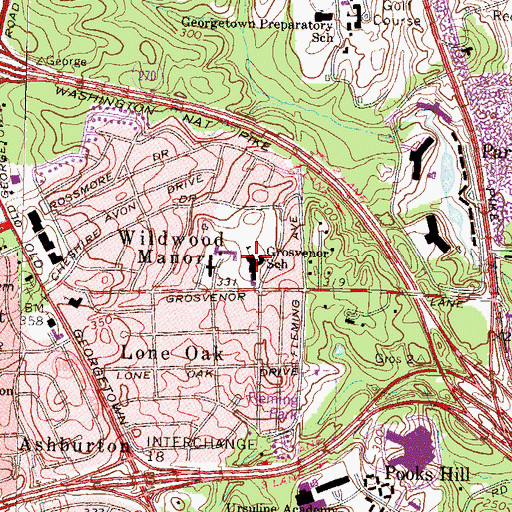 Topographic Map of Grosvenor School, MD