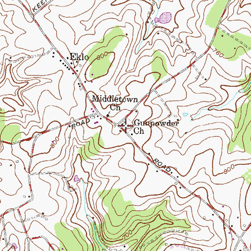 Topographic Map of Gunpowder Church, MD