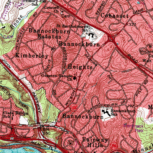 Topographic Map of Gunston-Temple Church, MD