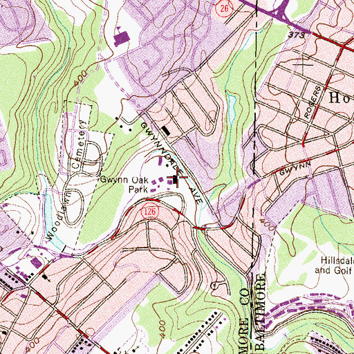 Topographic Map of Gwynn Oak Park, MD