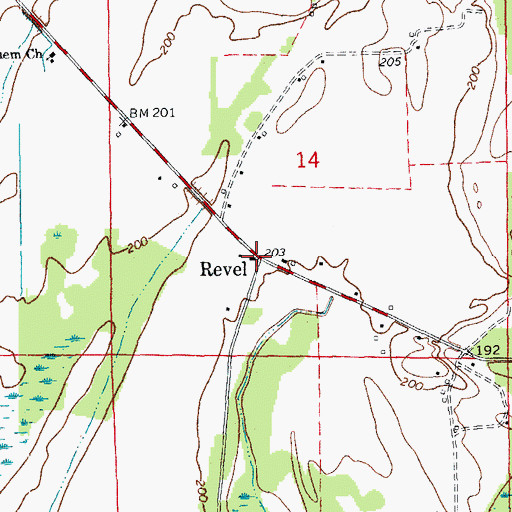 Topographic Map of Revel, AR