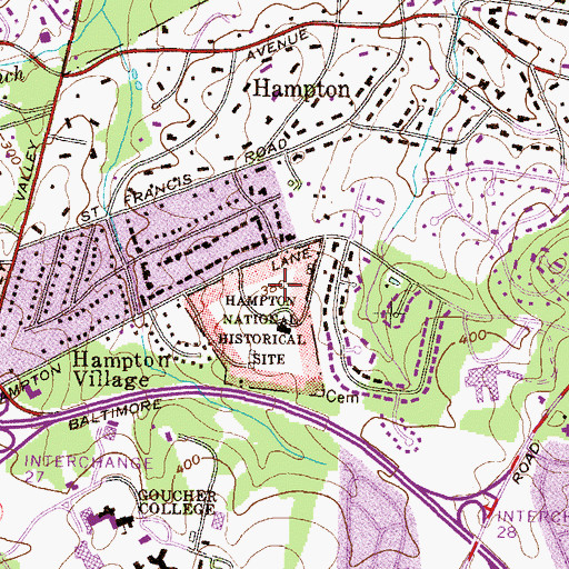 Topographic Map of Hampton National Historic Site, MD