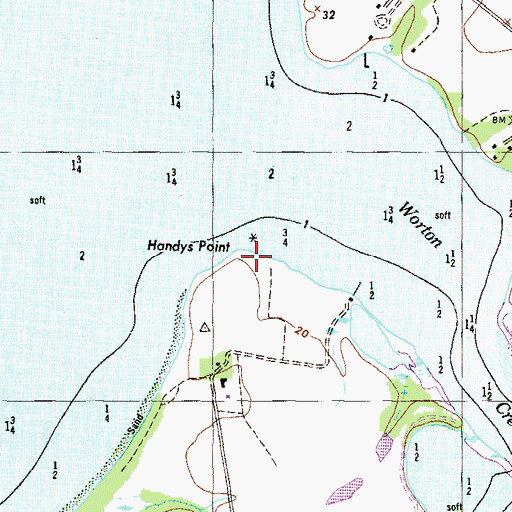 Topographic Map of Handys Point, MD