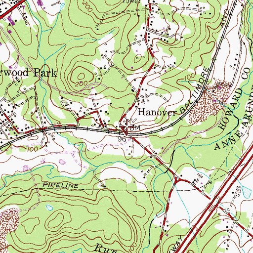 Topographic Map of Hanover, MD