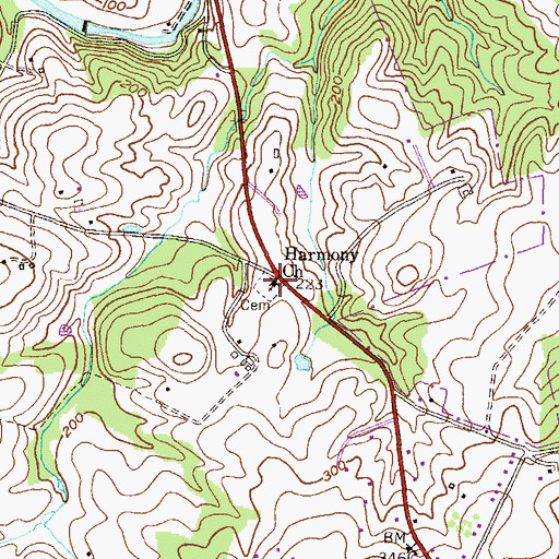 Topographic Map of Harmony Church, MD