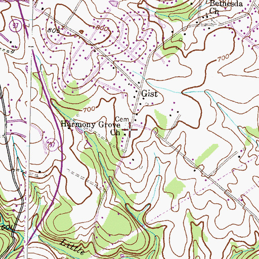 Topographic Map of Harmony Grove Church, MD