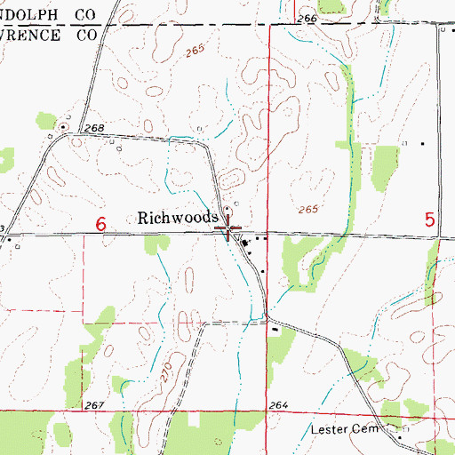 Topographic Map of Richwoods, AR